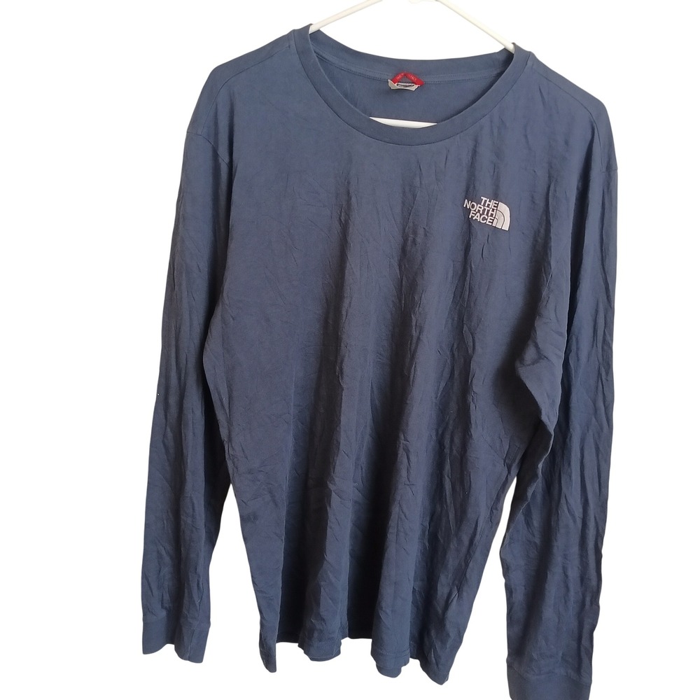 The North Face Long Sleeve Tee Mens Medium Blue Excellent Logo Cotton Shirt